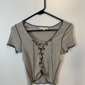 Buckle Gray Lace-Up Crop Top
